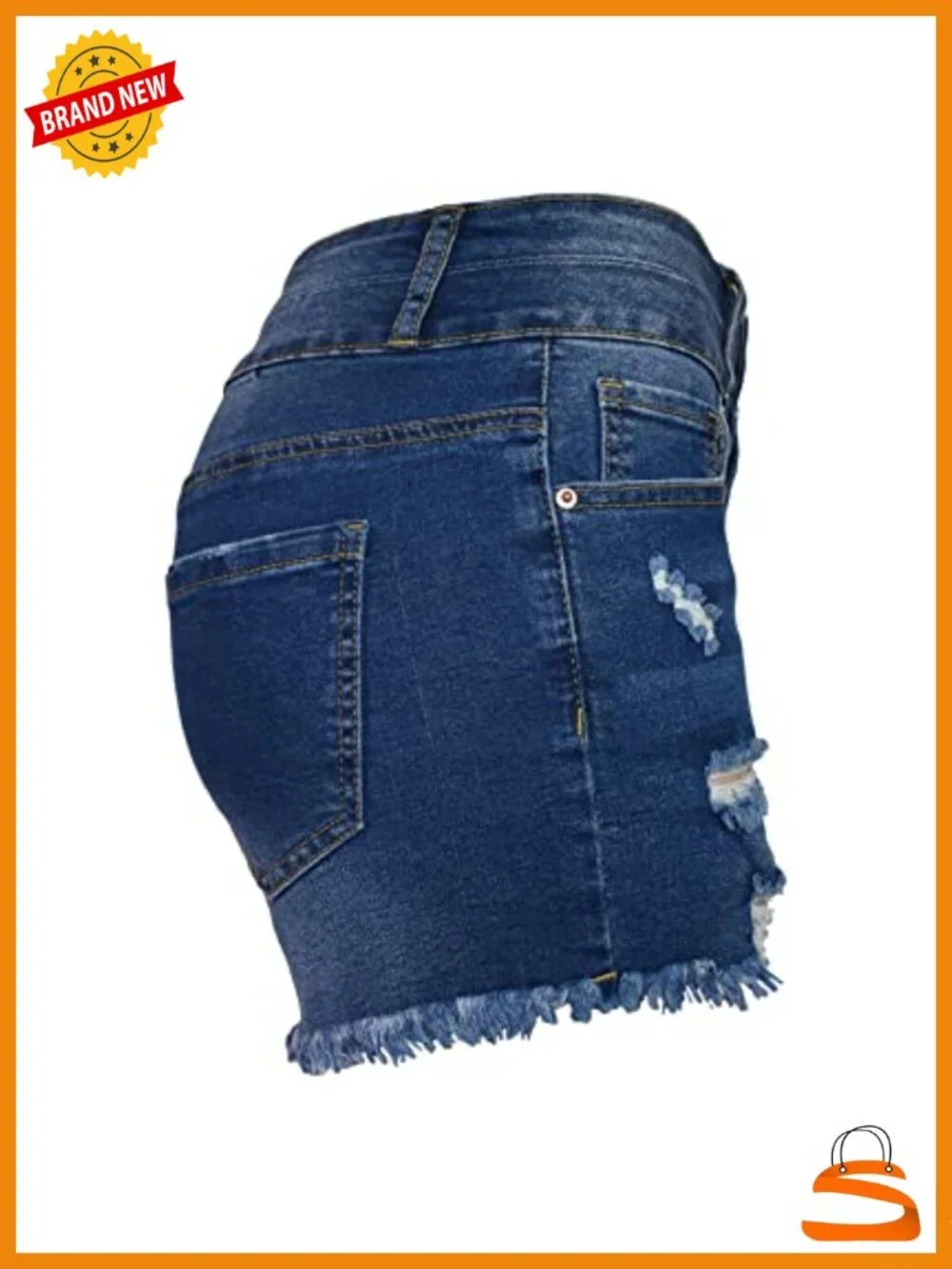 High Waisted Stretchy Mom Jean Shorts with Distressing Frayed Hem Two Buttons